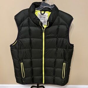 Eddie Bauer Men's Dark Puffer Vest with Neon Accents large . Goose Down